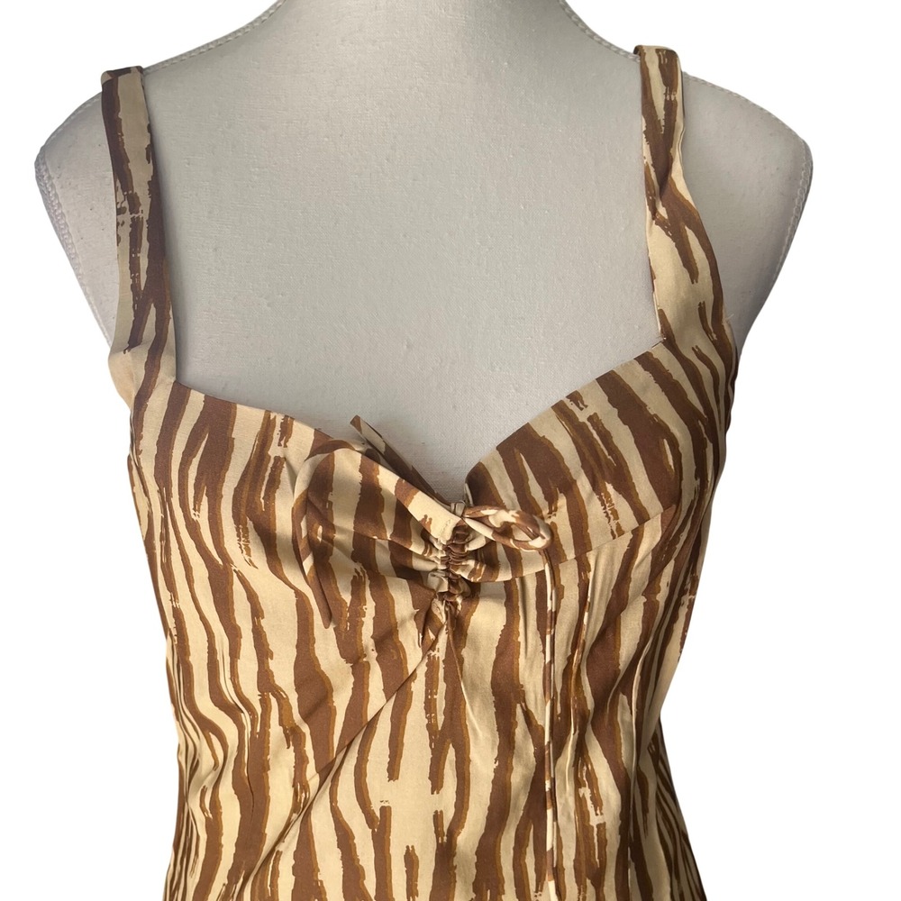 Backyard Roses Ryder Midi Dress Womens‎ Tan Brown Abstract Print Ruched Cinch XL - Picture 2 of 6